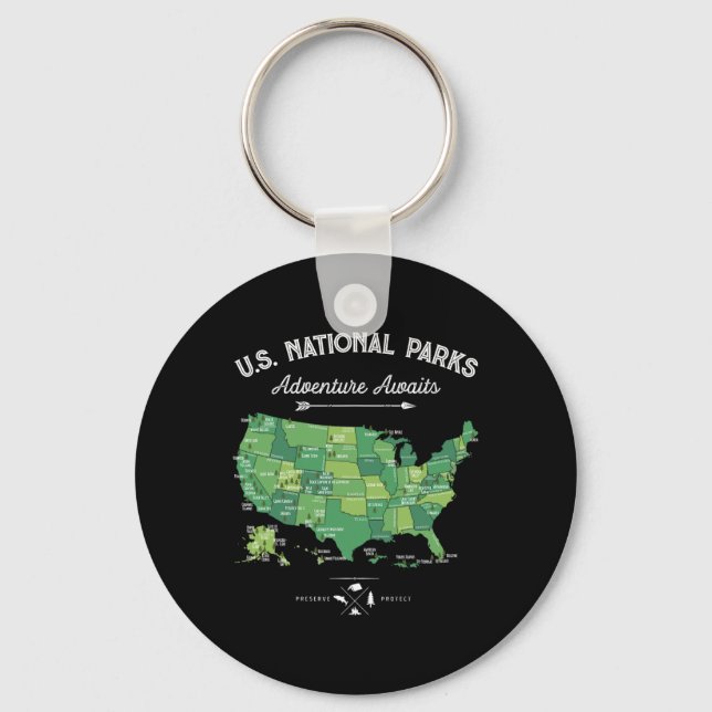 Chaveiro Mapa de 63 Parques Nacionais dos EUA Parque Retro  (Frente)