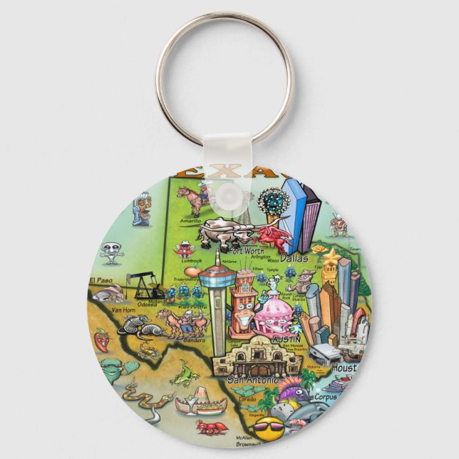 Chaveiro Mapa de Divertimento do Texas (Frente)