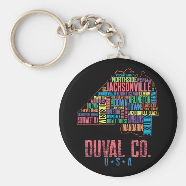 Chaveiro Mapa de Jacksonville Duval County Florida USA (Frente)