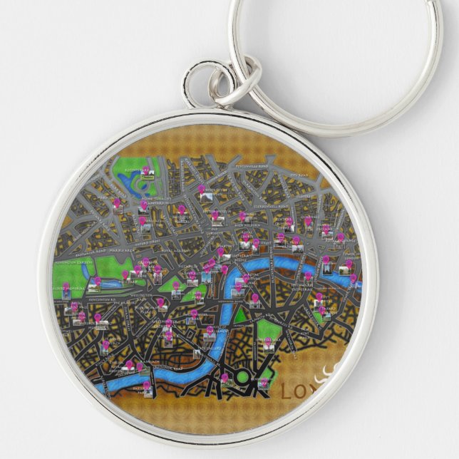 Chaveiro Mapa de Londres em desenho animado (Frente)