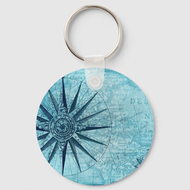 Chaveiro Mapa de navegação náutica do Vintage (Frente)