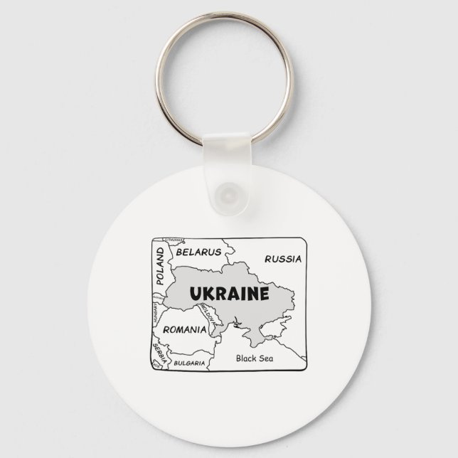 Chaveiro Mapa Desenhado à Mão de Linha Preta da Ucrânia e P (Frente)
