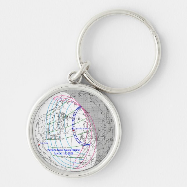 Chaveiro Mapa do Eclipse Solar Total de 2026 (Frente)