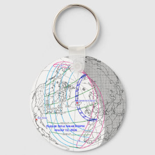 Chaveiro Mapa do Eclipse Solar Total de 2026