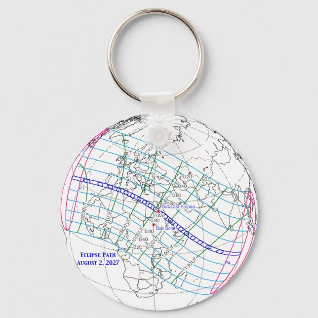 Chaveiro Mapa do Eclipse Solar Total de 2027 (Frente)