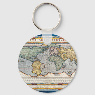 Chaveiro Mapa do mundo do século XVI antigo
