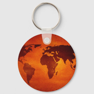 Chaveiro Mapa do Mundo em Laranja Vintage