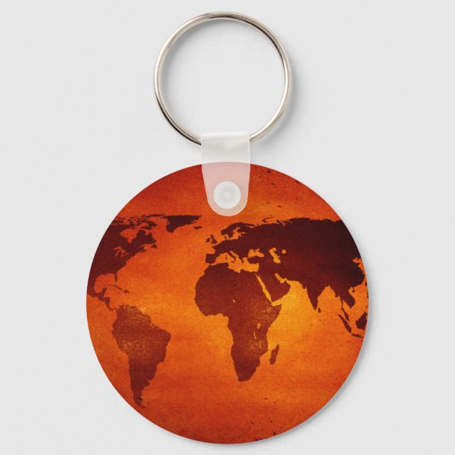 Chaveiro Mapa do Mundo em Laranja Vintage (Frente)