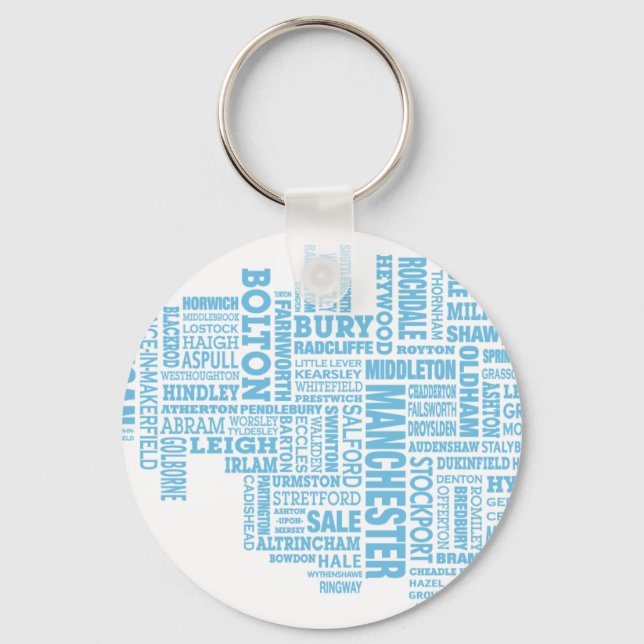 Chaveiro Mapa do tipo azul da Grande Manchester (Frente)
