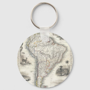 Chaveiro Mapa do vintage de Ámérica do Sul (1850)