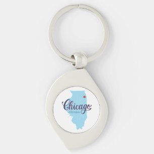 Chaveiro Mapa do Vintage de Chicago Illinois