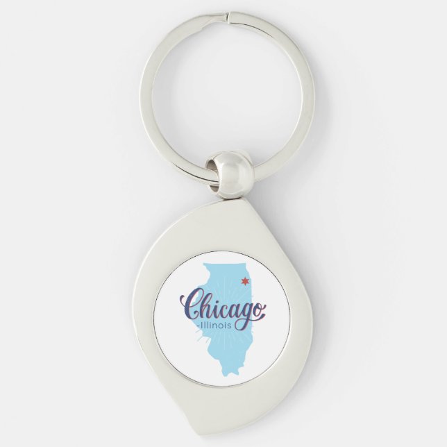 Chaveiro Mapa do Vintage de Chicago Illinois (Frente)