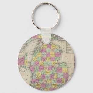 Chaveiro Mapa do vintage de Michigan (1853)