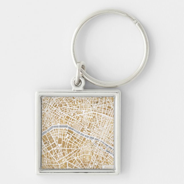 Chaveiro Mapa dourado da cidade de Paris (Frente)
