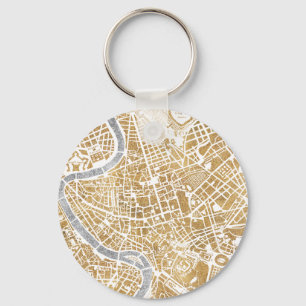 Chaveiro Mapa dourado da cidade de Roma