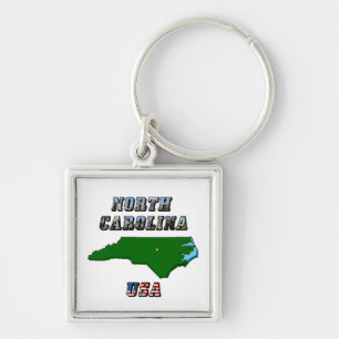Chaveiro Mapa e Texto da Carolina do Norte