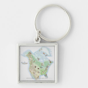 Chaveiro Mapa ilustrado de America do Norte