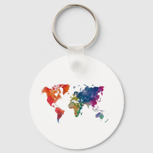 Chaveiro Mapa mundi em aquarela