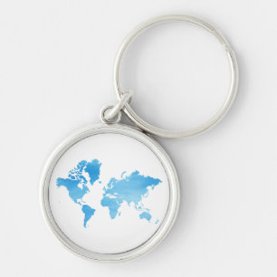 Chaveiro Mapa Mundial Azul Minimalista Arte Aquarela