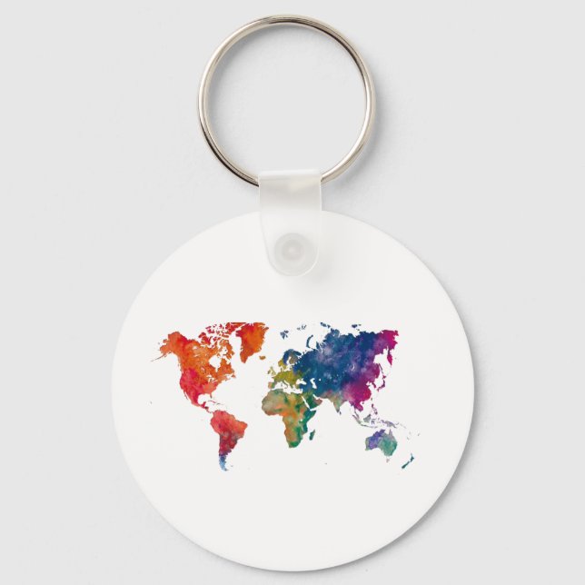 Chaveiro Mapa mundial da aquarela (Frente)