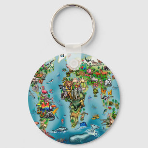 Chaveiro Mapa Mundial de Animais