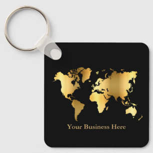 Chaveiro Mapa Mundial Dourado/Preto