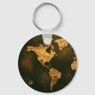 Chaveiro Mapa Mundial Vintage Arte de Cartografia Antiga