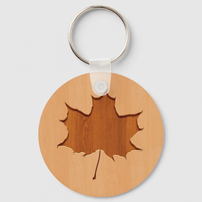 Chaveiro Maple leaf engraved on wood design (Frente)