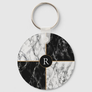 Chaveiro Marble de Verificação Preto e Branco da Tendênc