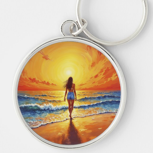 Chaveiro Marcha tranquila poente do sol arte brilhante do o (Frente)