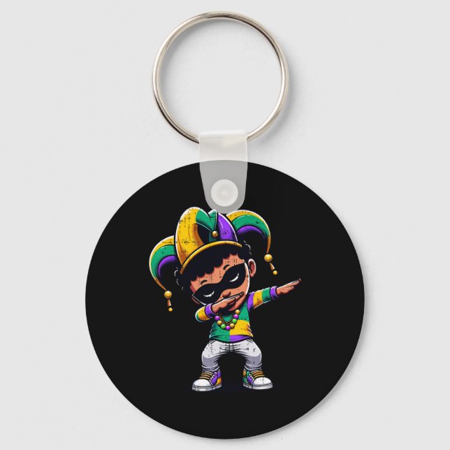 Chaveiro Mardi Gras Dabbing Boy Black Funny Outfit Jester H (Frente)