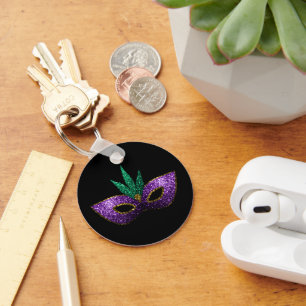Chaveiro Mardi Gras Máscara Verde Roxo Esfarelo Preto