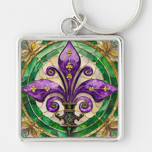 Chaveiro Mardi Gras StainGlass Fleur de lis (Frente)