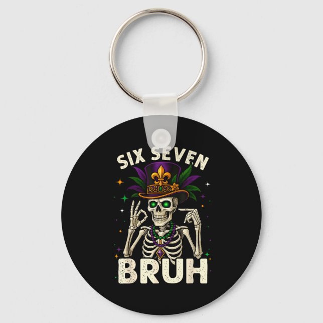 Chaveiro Mardi Gras Sugar Skull Skeleton Six Seven Bruh Mem (Frente)