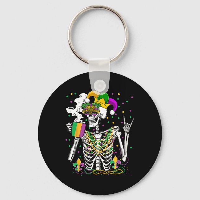 Chaveiro Mardi Gras X-ray Skeleton Bebendo Café Cute Hea (Frente)