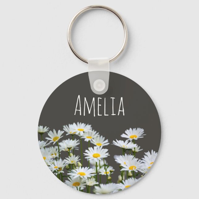 Chaveiro Margaridas em Cinza Personalizado (Frente)