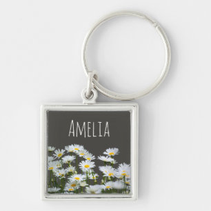 Chaveiro Margaridas em Cinza Personalizado