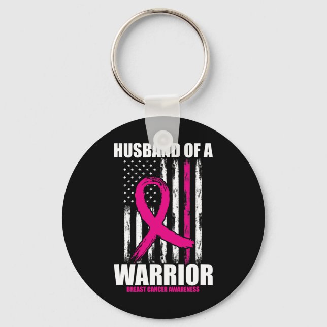 Chaveiro Marido de um guerreiro americano Flag Breast Cance (Frente)