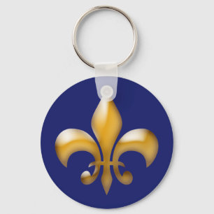 Chaveiro Marinho Azul e Dourado Fleur de Lis