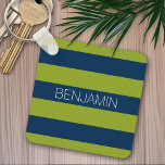 Chaveiro Marinho Azul e Verde limão Râguebi - Riscas Nome P<br><div class="desc">Blues escuros e um verde de pistachio vibrante — Um padrão de manly para as caras e garotos da sua família. Um design ousado e moderno com uma área para texto personalizado. Se precisar ajustar o trabalho de arte ou alterar a fonte, clique na área personalizar. Isso o levará à...</div>