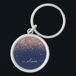 Chaveiro Marinho Azul Rosa Dourado Blush Cor-de-rosa brilha<br><div class="desc">Rosa Dourado - Chaveiros com nomes de Monograma (Cadeia de Chave) de Script Glitter Brilhante Azul-Cor-de-rosa e Marinho. Isto faz o doce e perfeito aniversário de 16 anos, casamento, chá de panela, aniversário, chá de fraldas ou festa de solteira presente para alguém que ama luxo de luxo e estilos quíticos....</div>