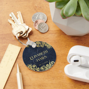 Chaveiro Marinho Clássico Azul E Dourado Boho Nadador