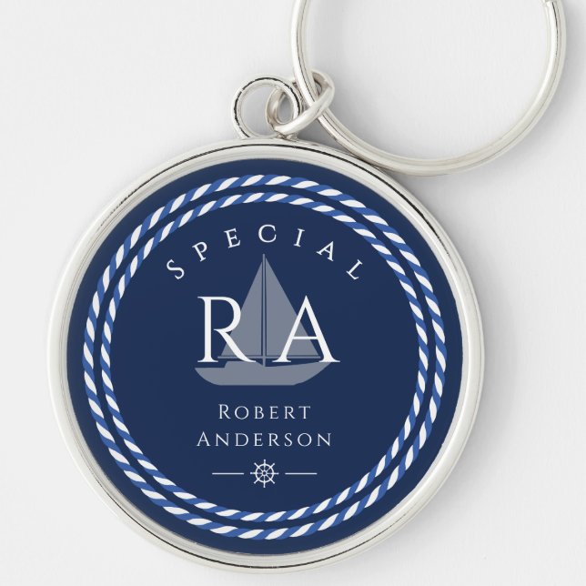 Chaveiro Marinho de Monograma de Corda Náutica (Frente)