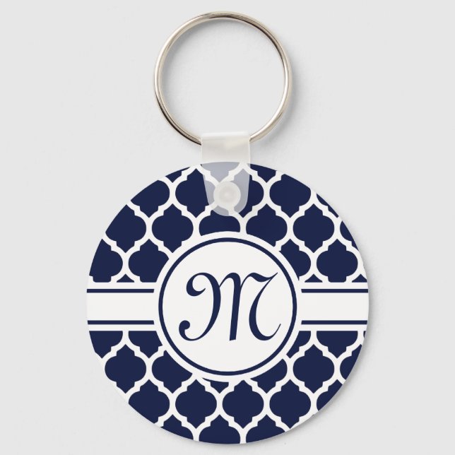 Chaveiro Marinho do Designer Monograma de Latice de Marroco (Frente)