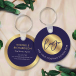 Chaveiro Marinho e Logotipo Dourado Promocional comercial i<br><div class="desc">Promova sua empresa com este design chaveiro personalizado em azul marinho e ouro. Apresentando espaço para o logotipo e slogan da sua empresa na frente com seu nome, cargo, detalhes de contato e site na parte traseira. O fundo azul escuro combinado com o detalhamento falsa do ouro, faz um presente...</div>