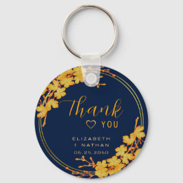 Chaveiro Marinho Floral Dourado Clássico Casamento Azul Obr