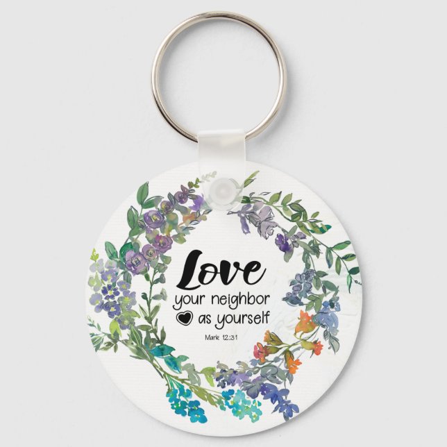 Chaveiro Mark 12:31 Ame seu vizinho como você Flores (Frente)