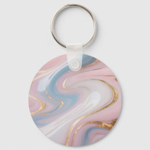 Chaveiro Mármore Abstrato Redemoinho Rosa Azul Dourado