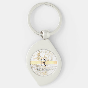 Chaveiro Mármore Branco & Dourado Barra Dourada, DIY Monogr