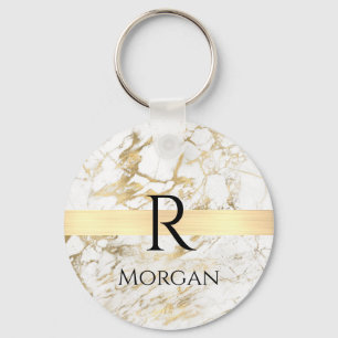 Chaveiro Mármore Branco & Dourado Barra Dourada, DIY Monogr